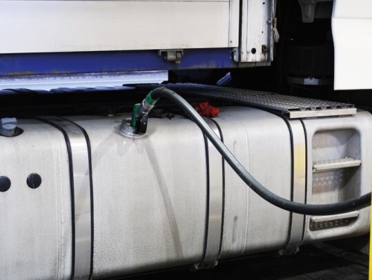 Close-up of refueling a semi truck