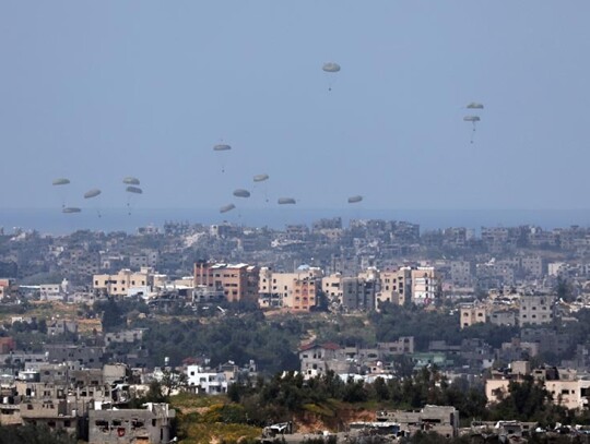 Humanitarian aid is airdropped over Gaza, Nir Am, Israel - 14 Mar 2024