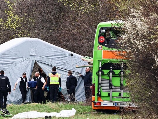 At least five dead after bus accident at highway near Leipzig, Schkeuditz, Germany - 27 Mar 2024