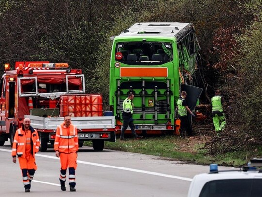 At least five dead after bus accident at highway near Leipzig, Schkeuditz, Germany - 27 Mar 2024