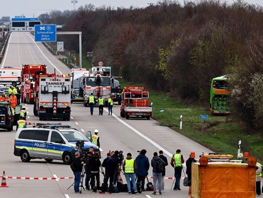 At least five dead after bus accident at highway near Leipzig, Schkeuditz, Germany - 27 Mar 2024