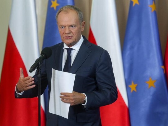 Polish Prime Minister Tusk offers press conference in Bialystok, Poland - 10 Jun 2024